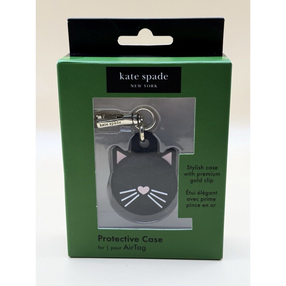 Kate Spade NY Airtag Protective Keychain Case - BLACK CAT KITTY - NIB!